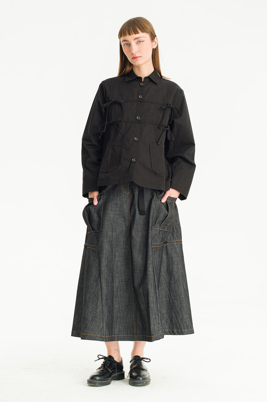 Haru Curved Denim Skirt, Black
