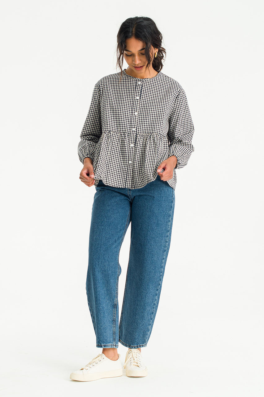 Faye Gingham Blouse, Navy