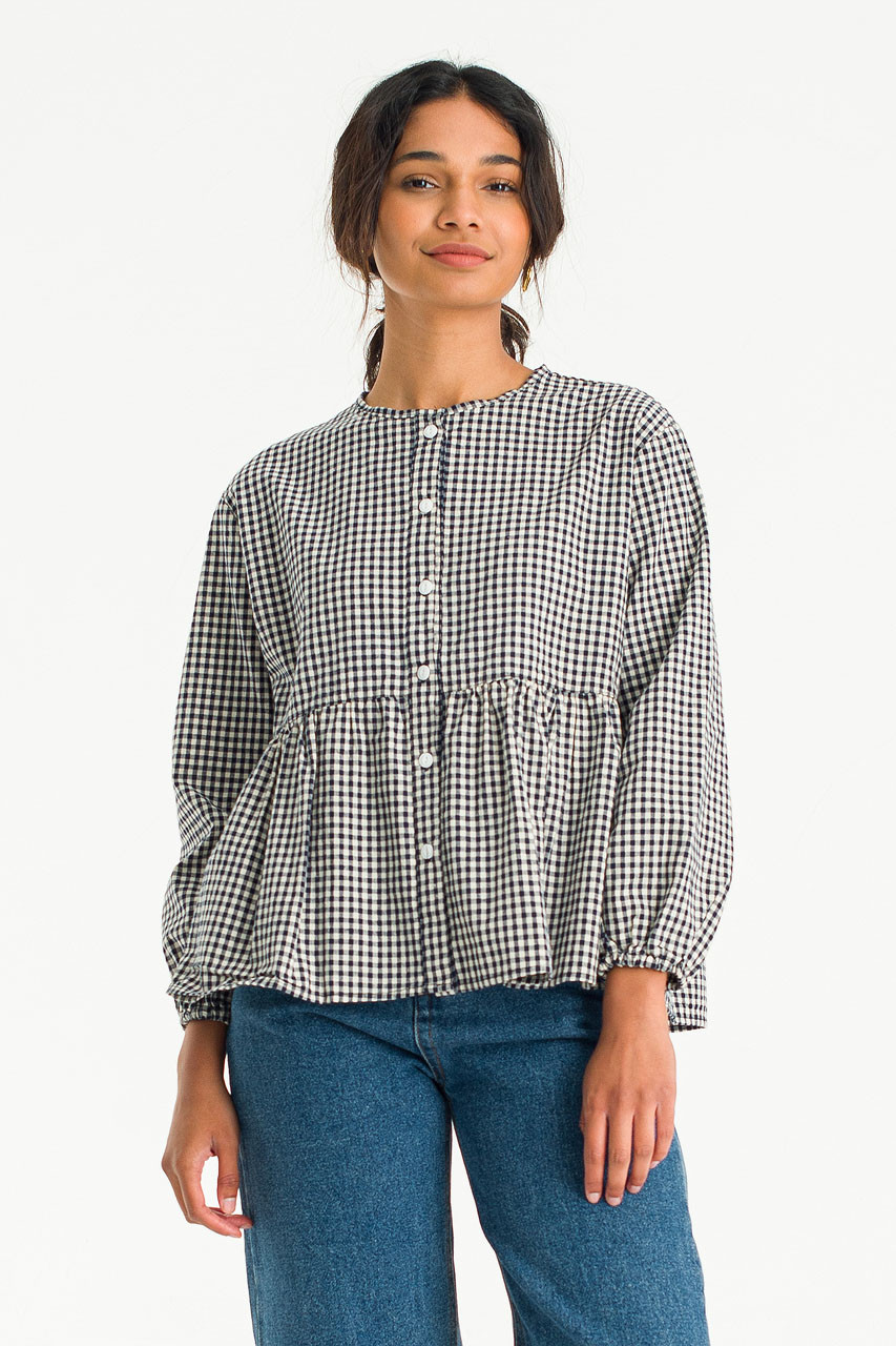 Faye Gingham Blouse, Navy