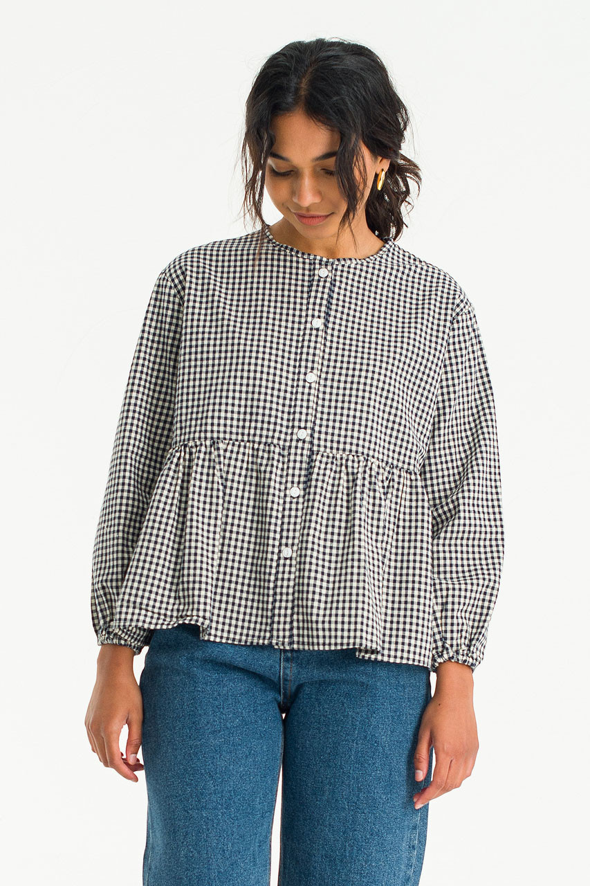 Faye Gingham Blouse, Navy