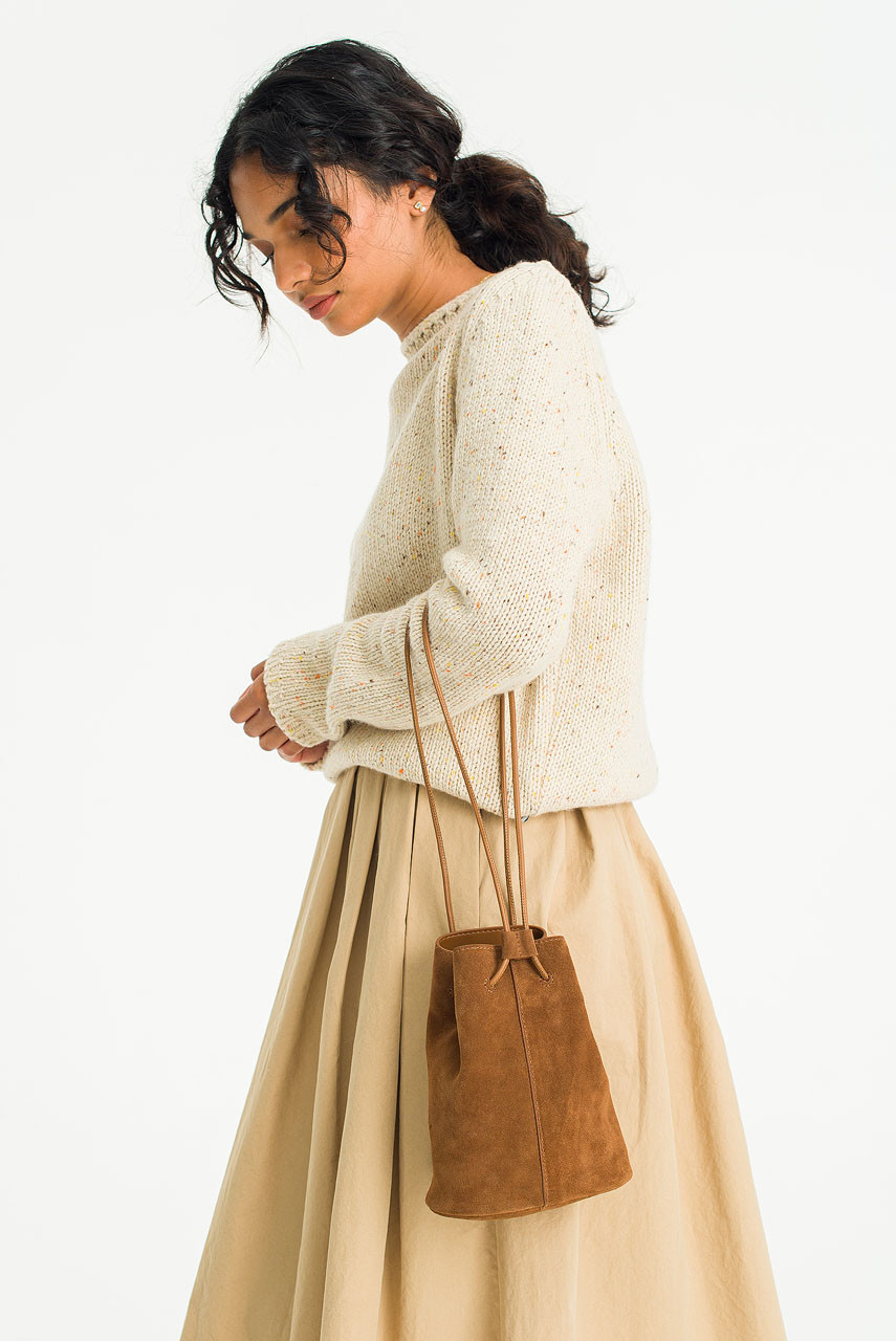 Lola Suede Mini Bucket Bag, Brown