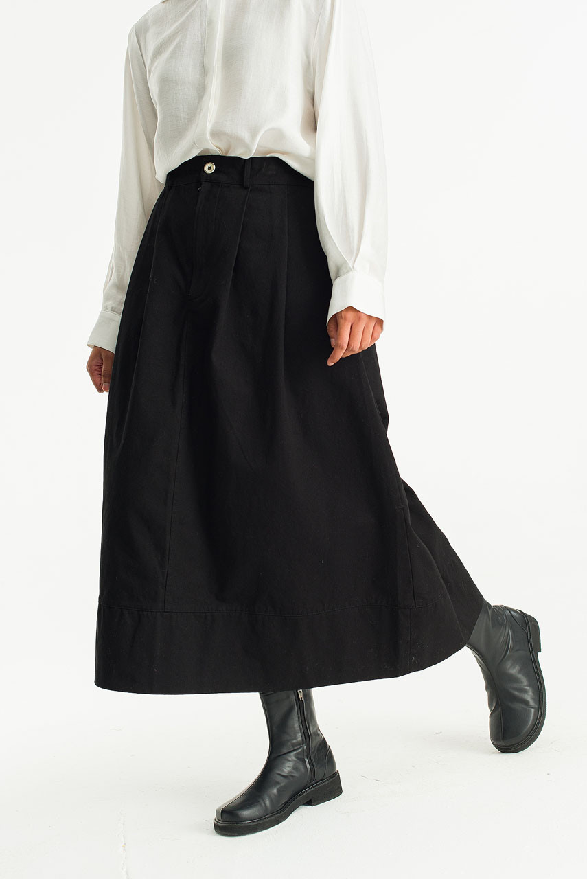 Oui Balloon Cotton Skirt, Black