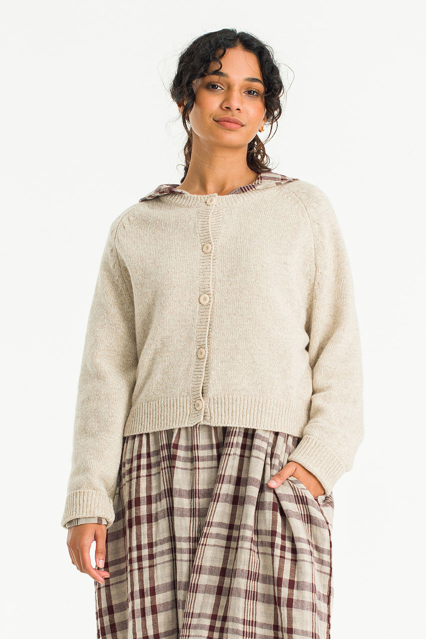 Rina Classic Wool Cardigan, Beige