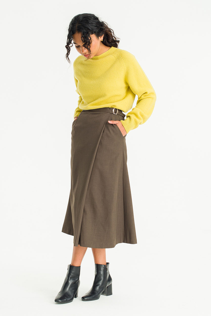 Jay Buckled Mid Length Skirt, Brown