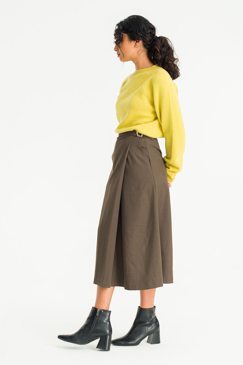 Jay Buckled Mid Length Skirt, Brown