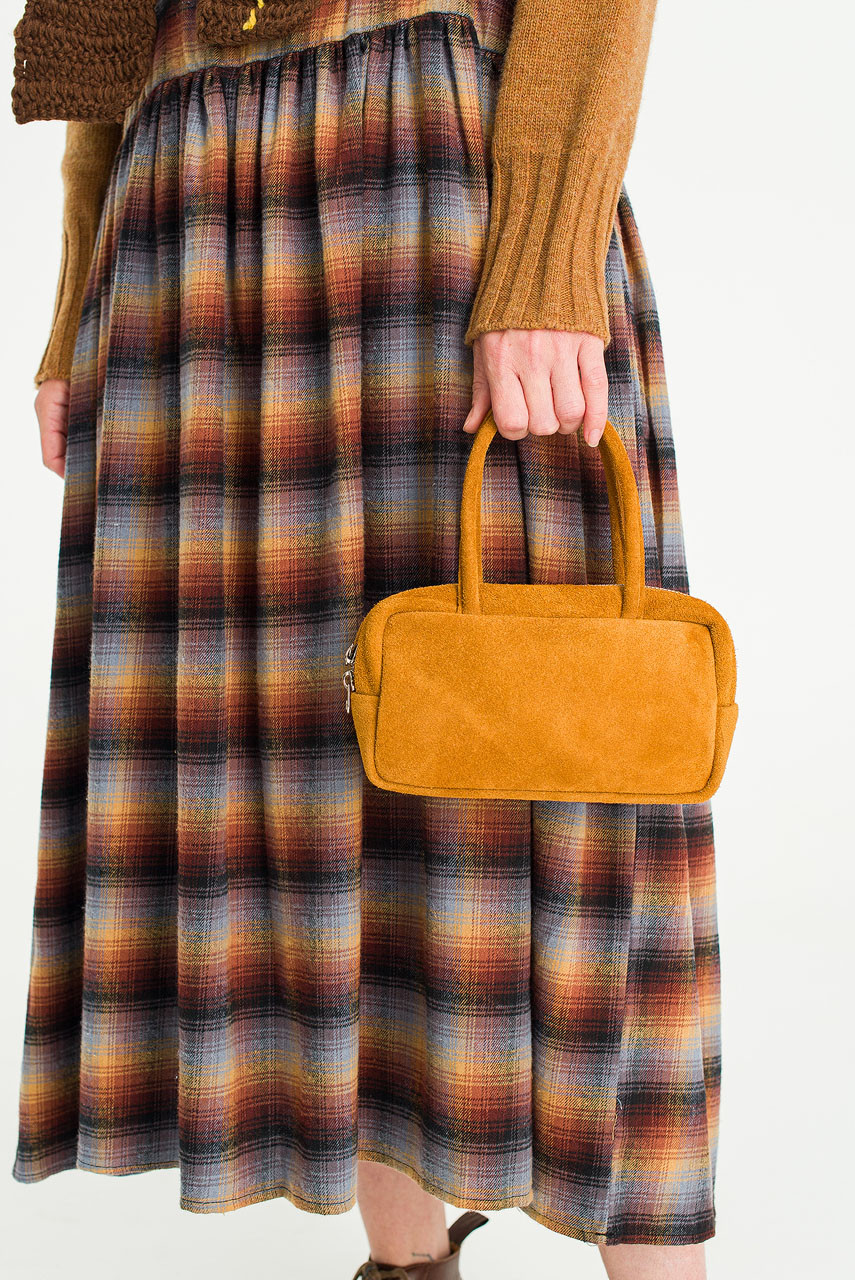 Suede Mini Boston Bag, Tan