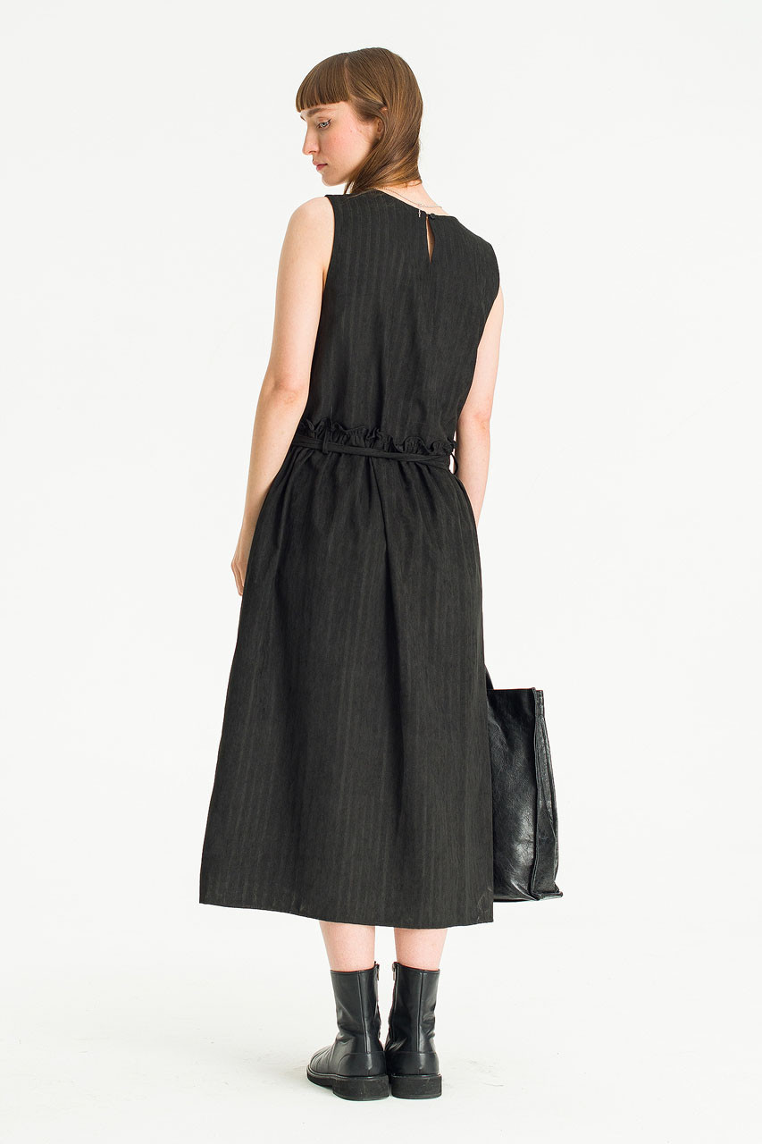 V Neck Frill Detail Long Dress, Black