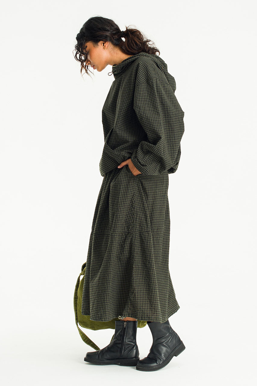 Kona Balloon Skirt, Khaki Gingham