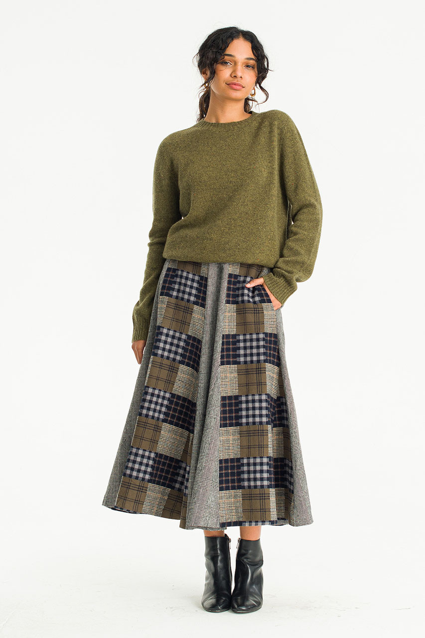 Patchwork Mid Length Skirt, Black