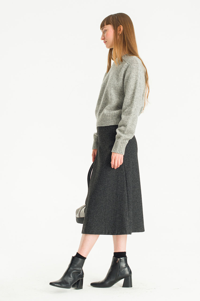 Brit Wool Blend Mid Skirt, Charcoal