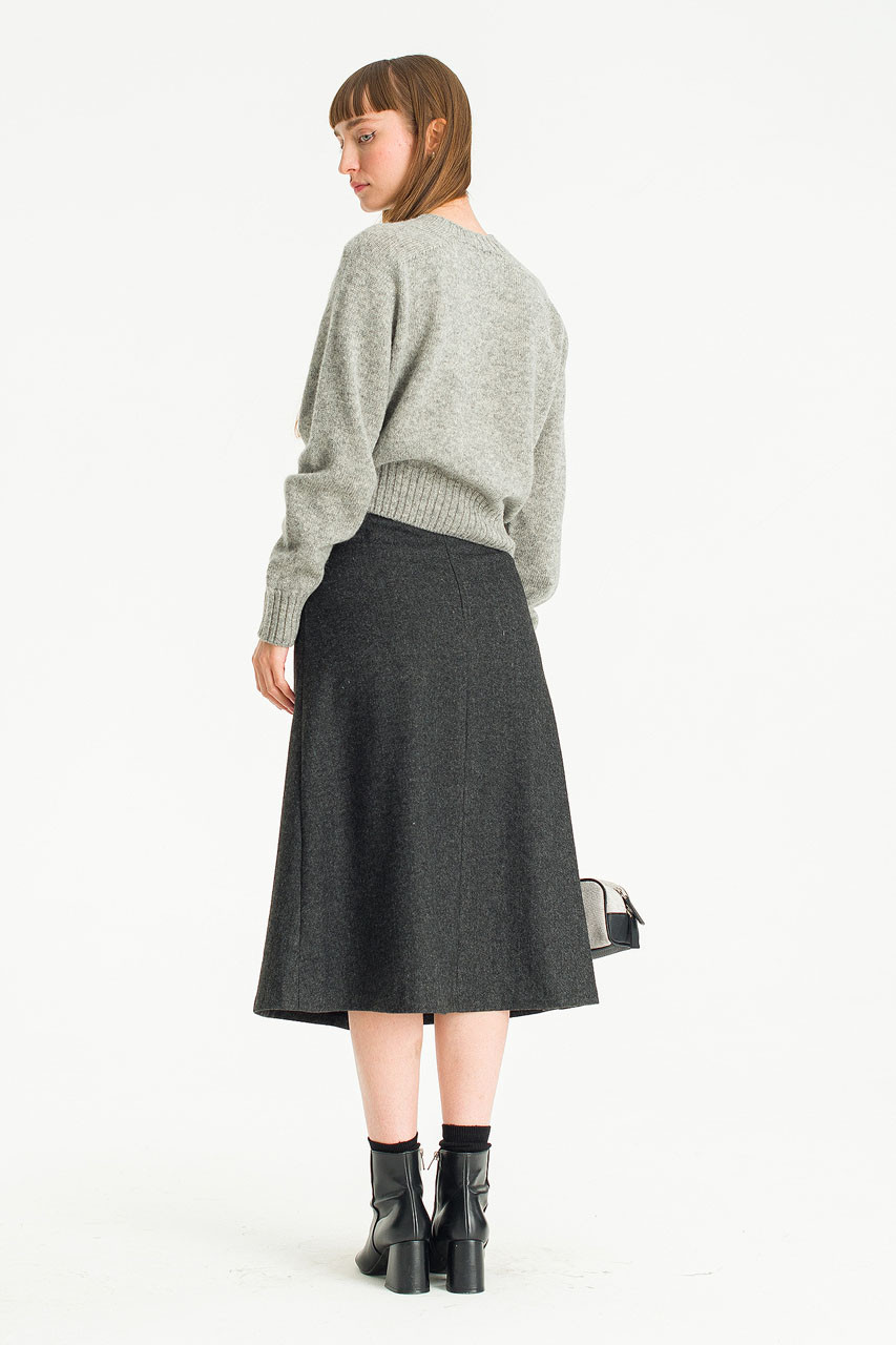 Brit Wool Blend Mid Skirt, Charcoal