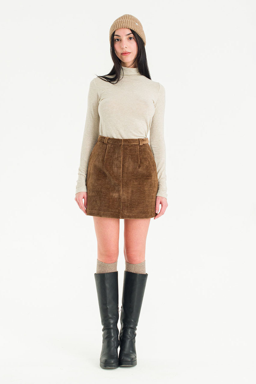 Velvety Mini Skirt, Brown