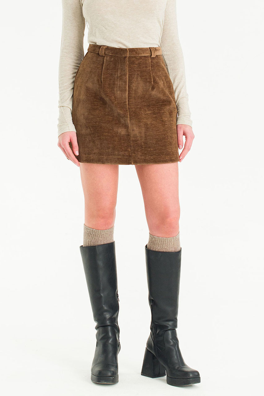 Velvety Mini Skirt, Brown