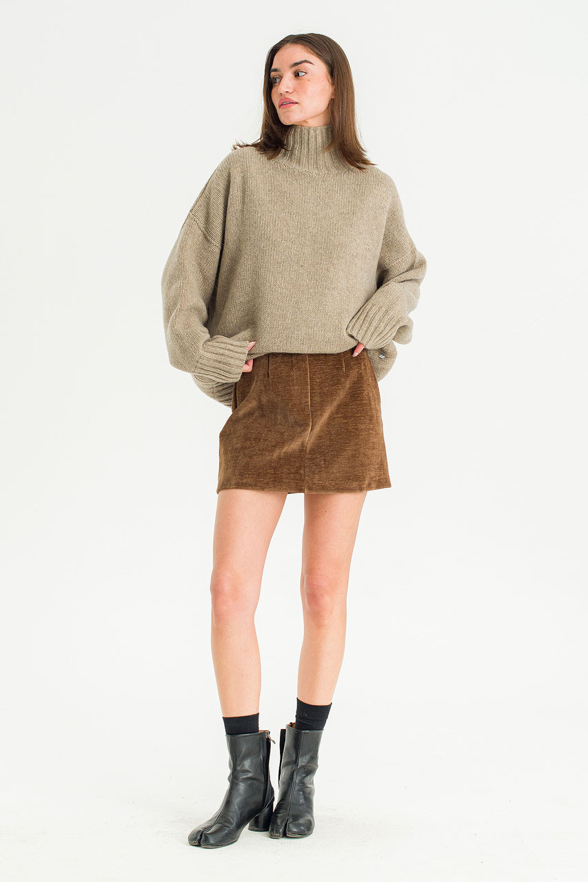 Velvety Mini Skirt, Brown