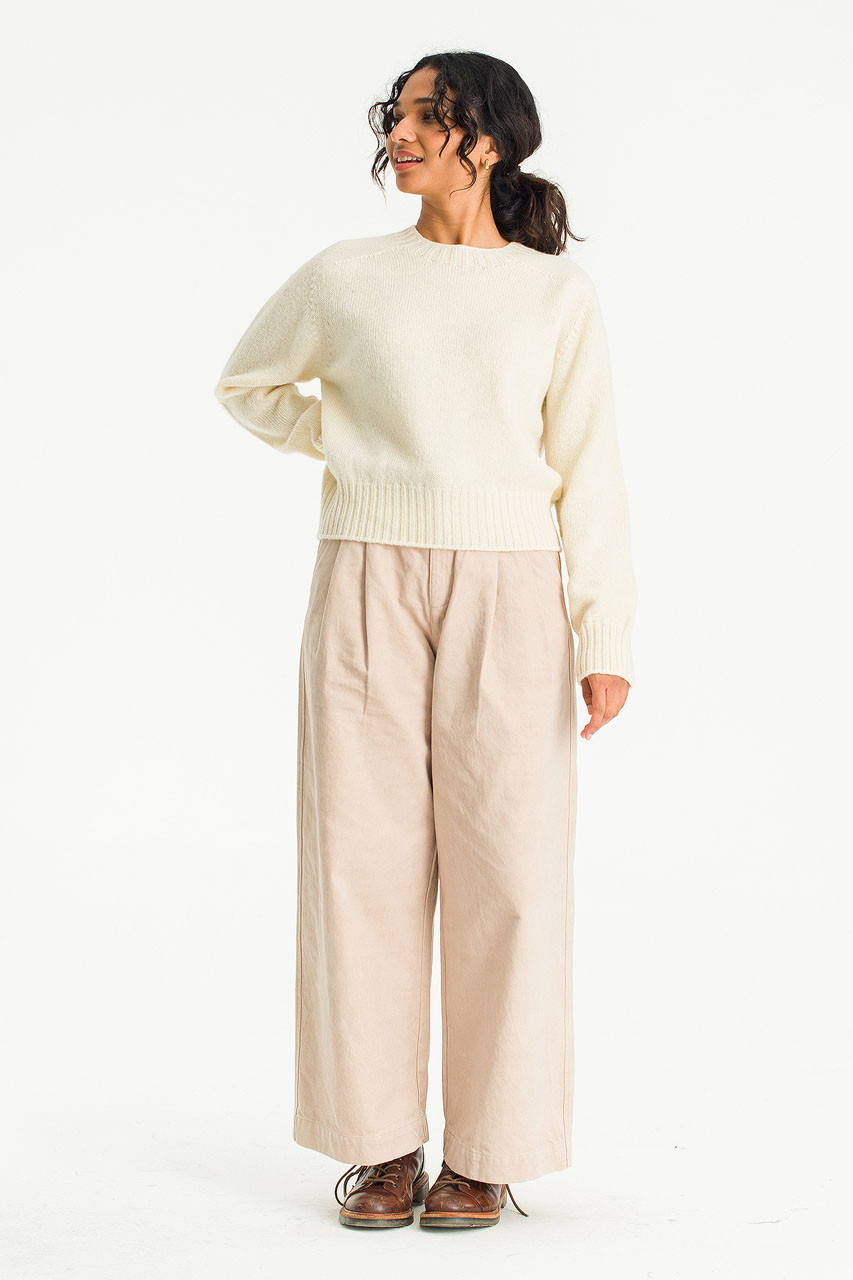 Seamless Shetland Wool Crop Jumper, Ivory