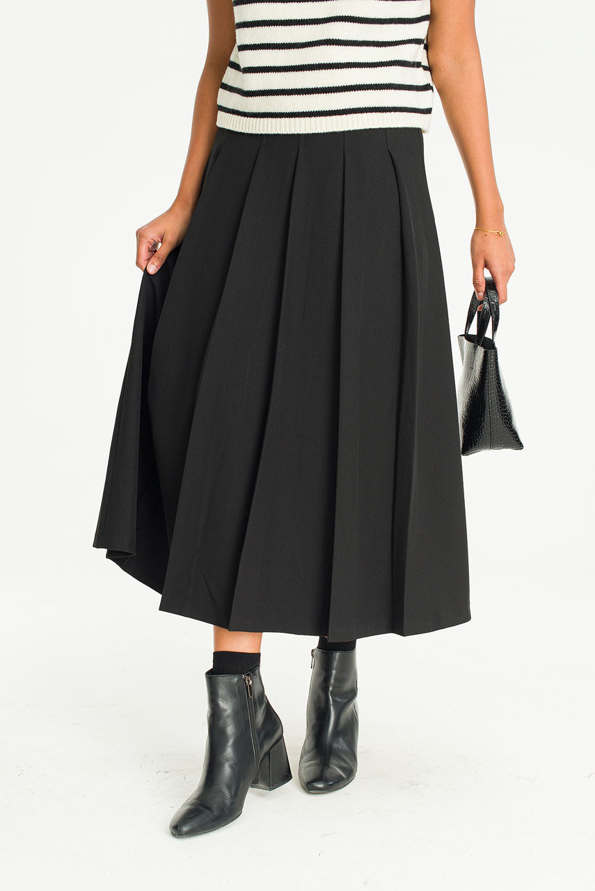 Matt Pleated Skirt, Black