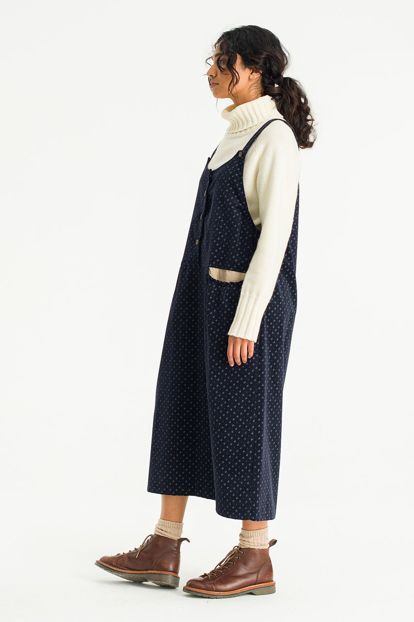 Hadi Cord Flower Apron Dress, Navy