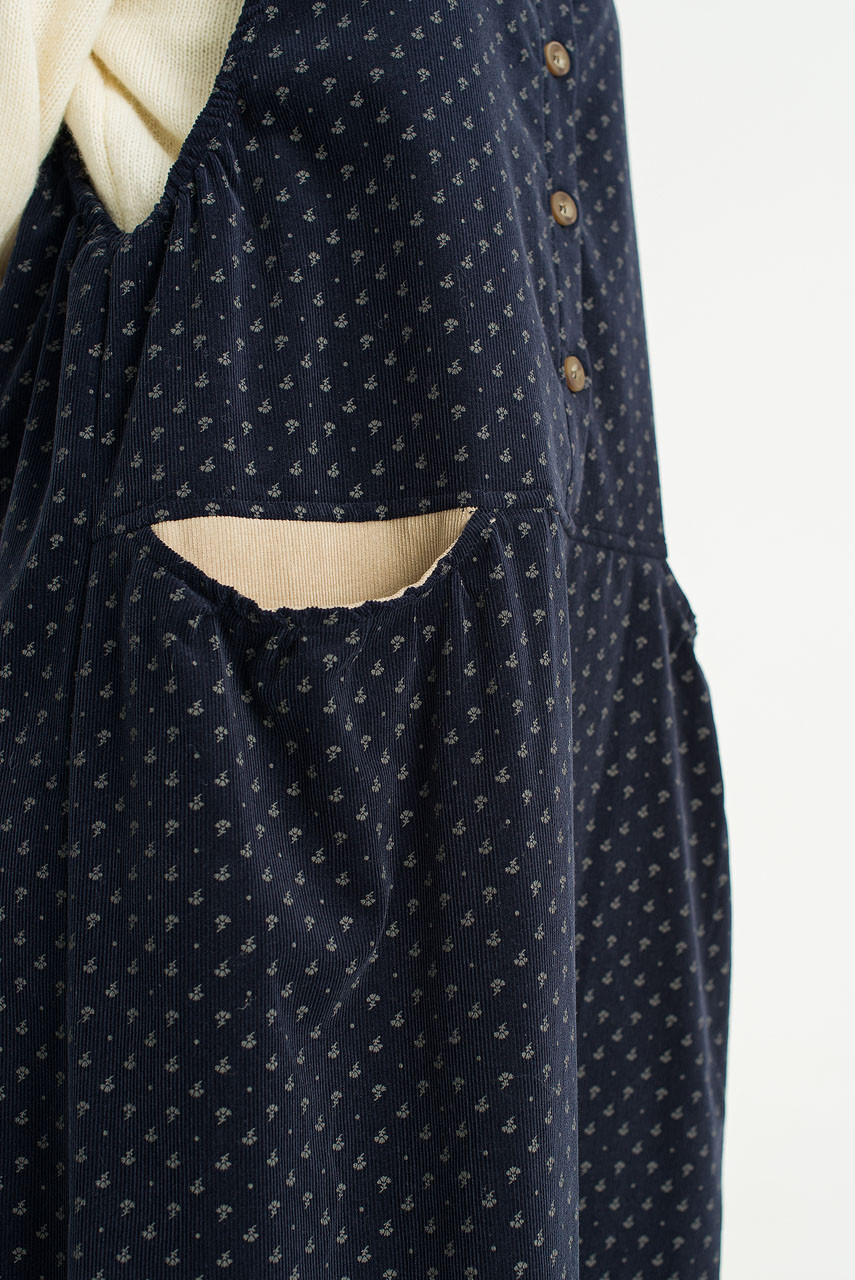 Hadi Cord Flower Apron Dress, Navy