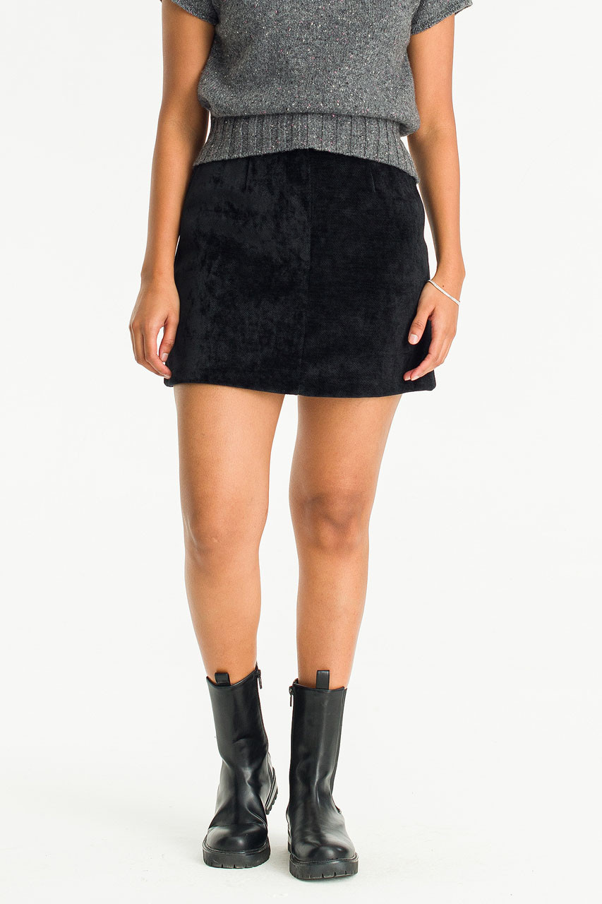 Velvety Mini Skirt, Black