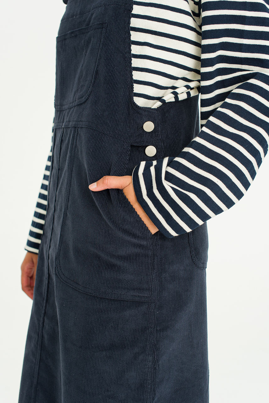 Kaiya Cord Dungaree Dress, Navy