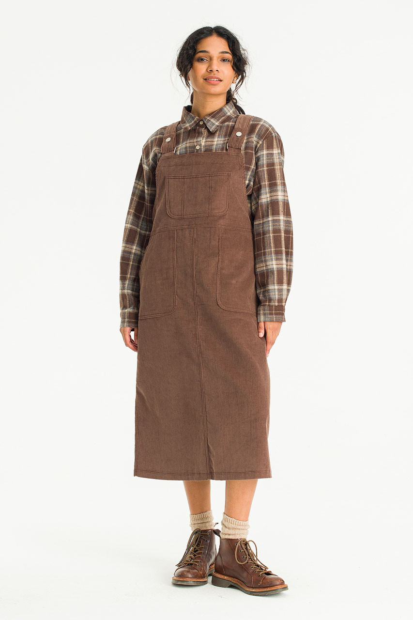 Kaiya Cord Dungaree Dress, Brown