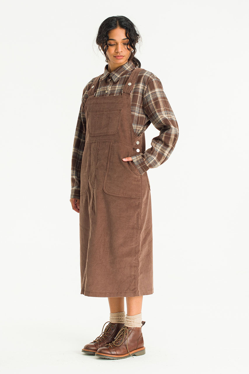 Kaiya Cord Dungaree Dress, Brown