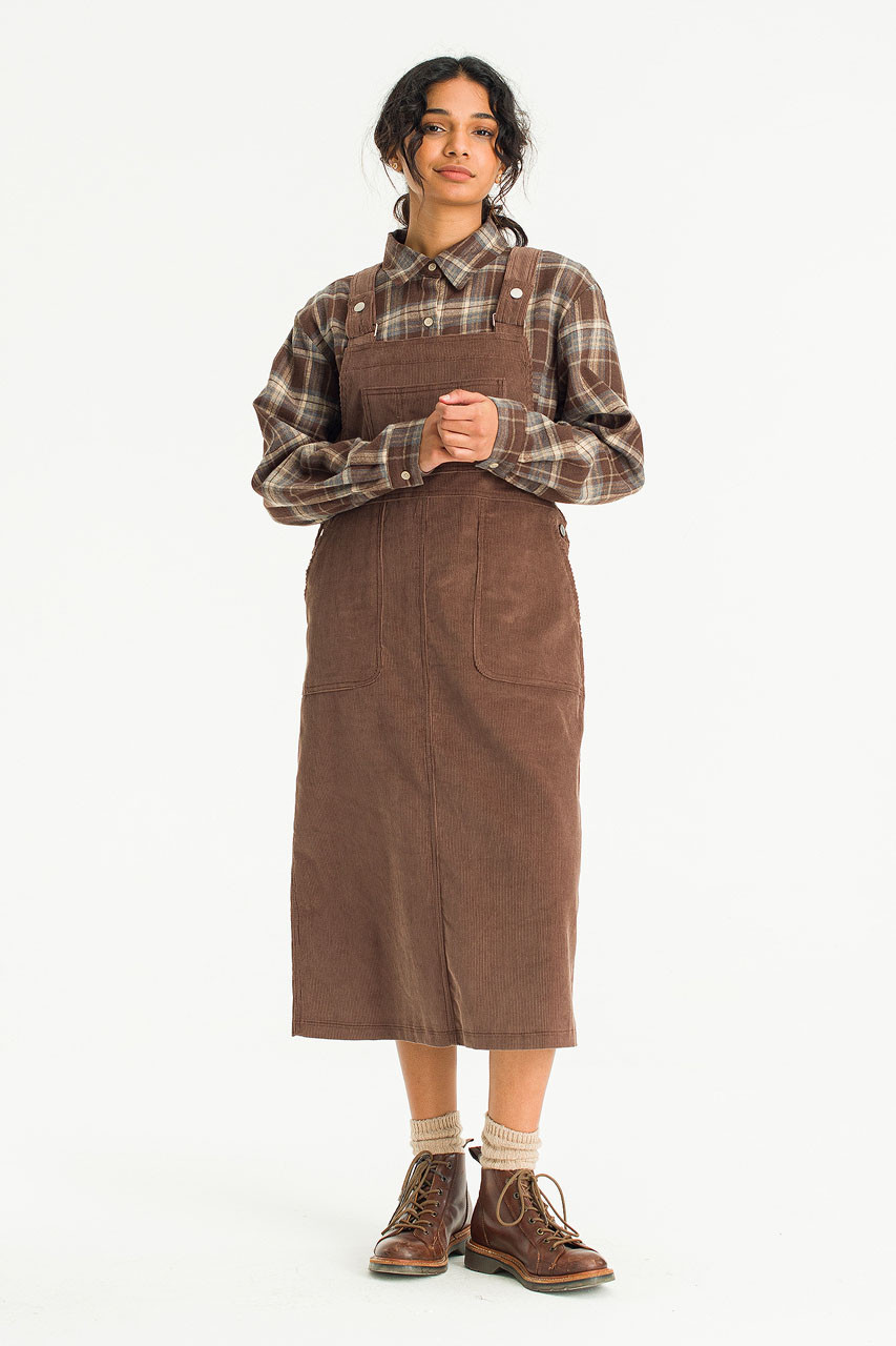 Kaiya Cord Dungaree Dress, Brown