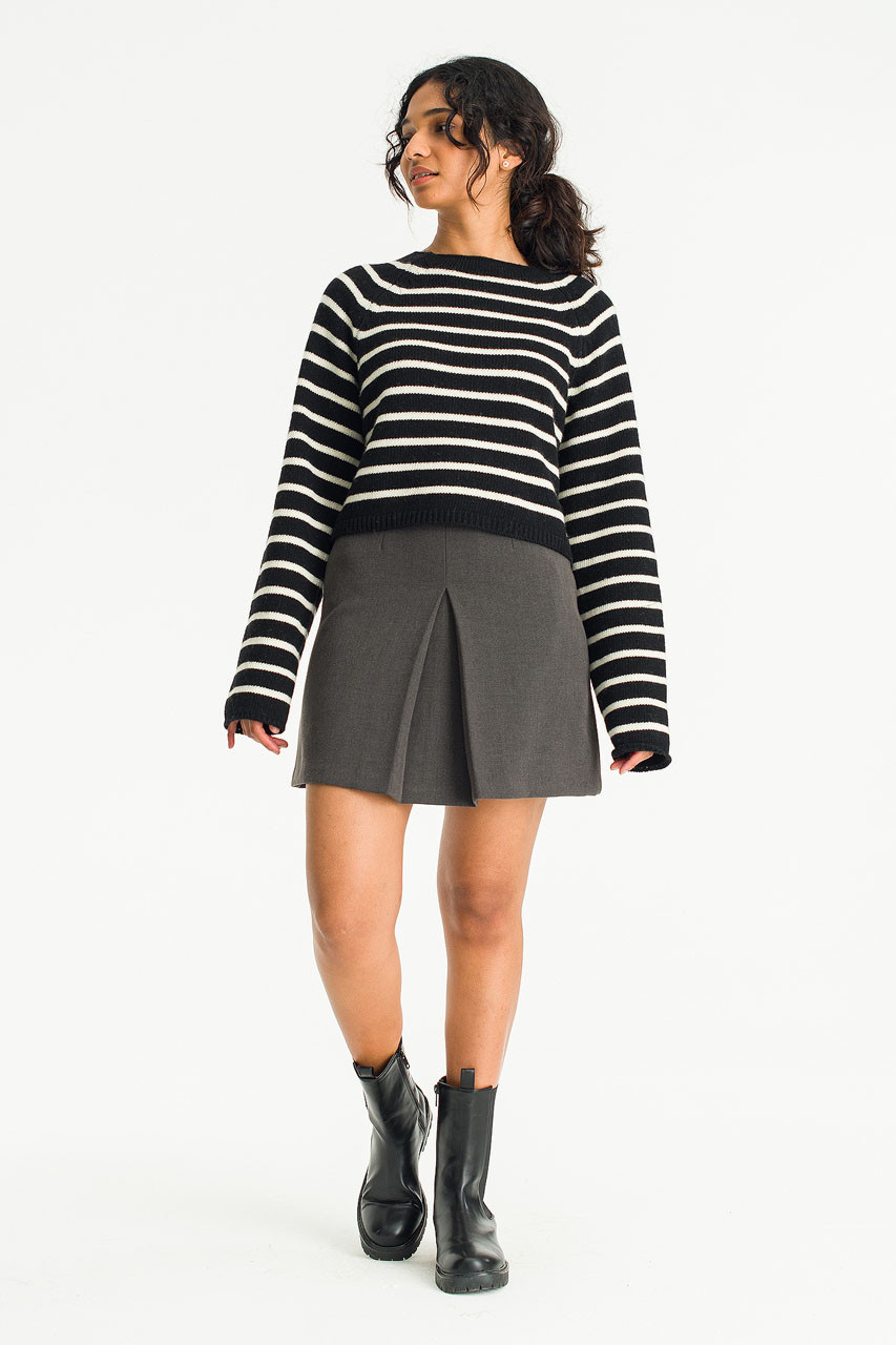 Roy Boat Neck Crop Stripe Jumper, Black/Ivory