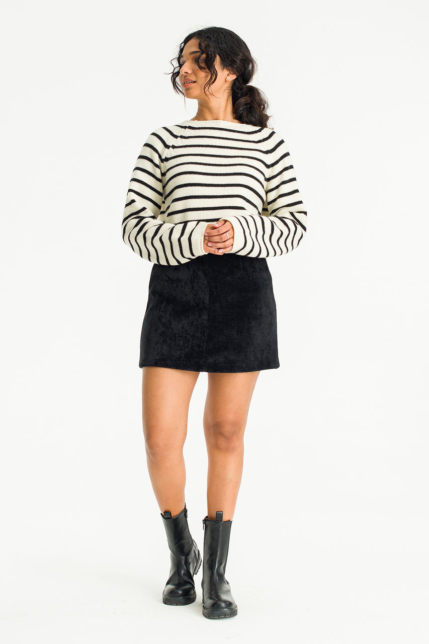 Roy Boat Neck Crop Stripe Jumper, Black/Ivory