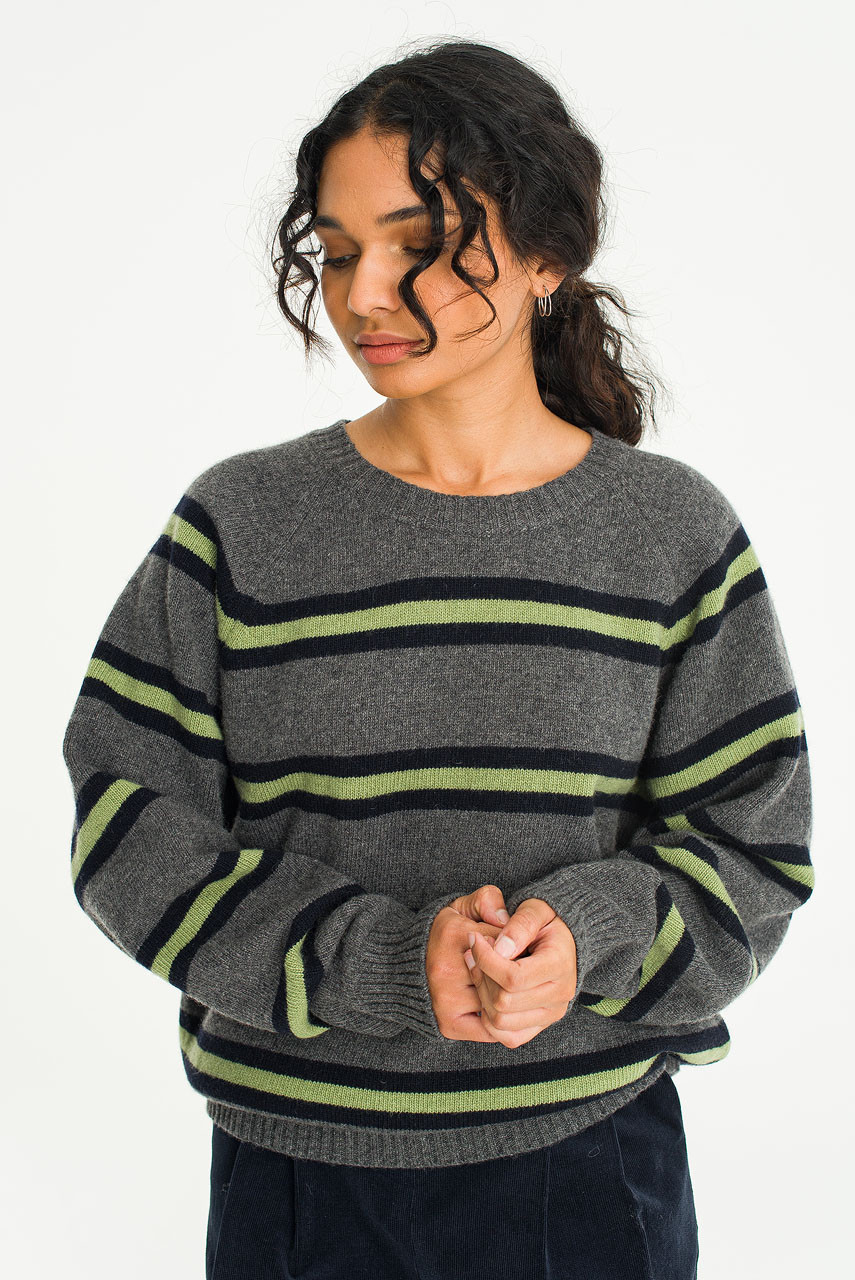 Himari Wool Stripe Jumper, Charcoal