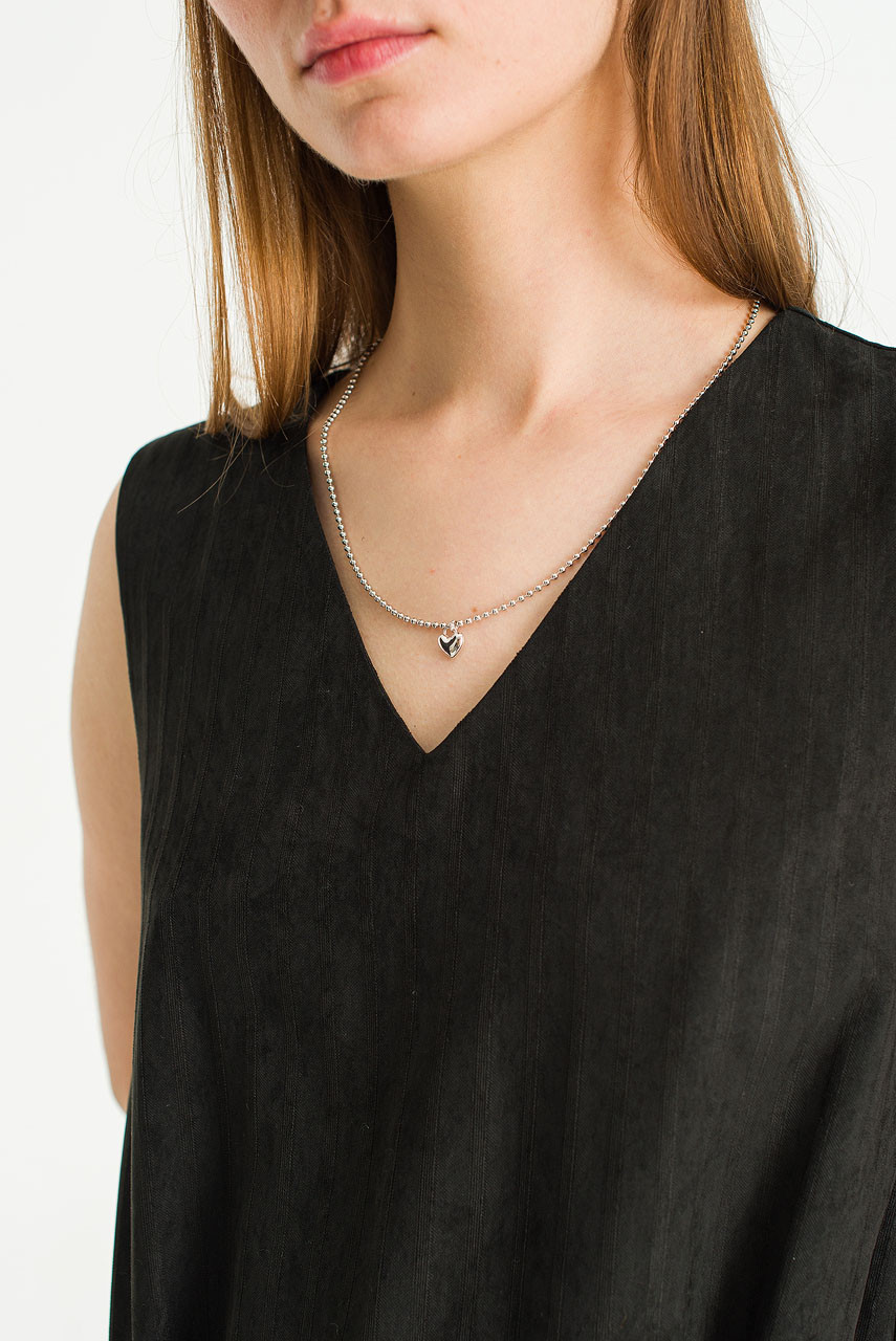 Heart Charm Chain Necklace, Silver