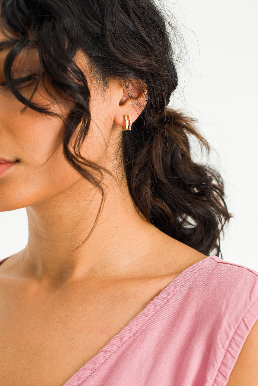 Rose Hexagon Earrings, Gold