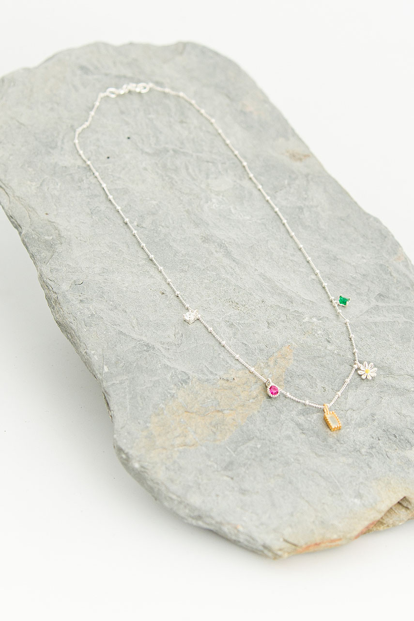 Multi Gem Necklace, Silver