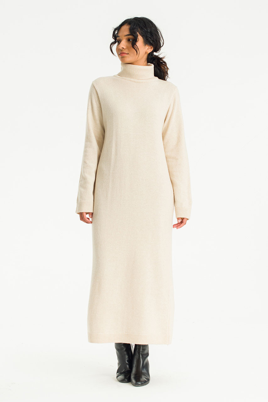 Mio Roll Neck Knit Dress, Cream