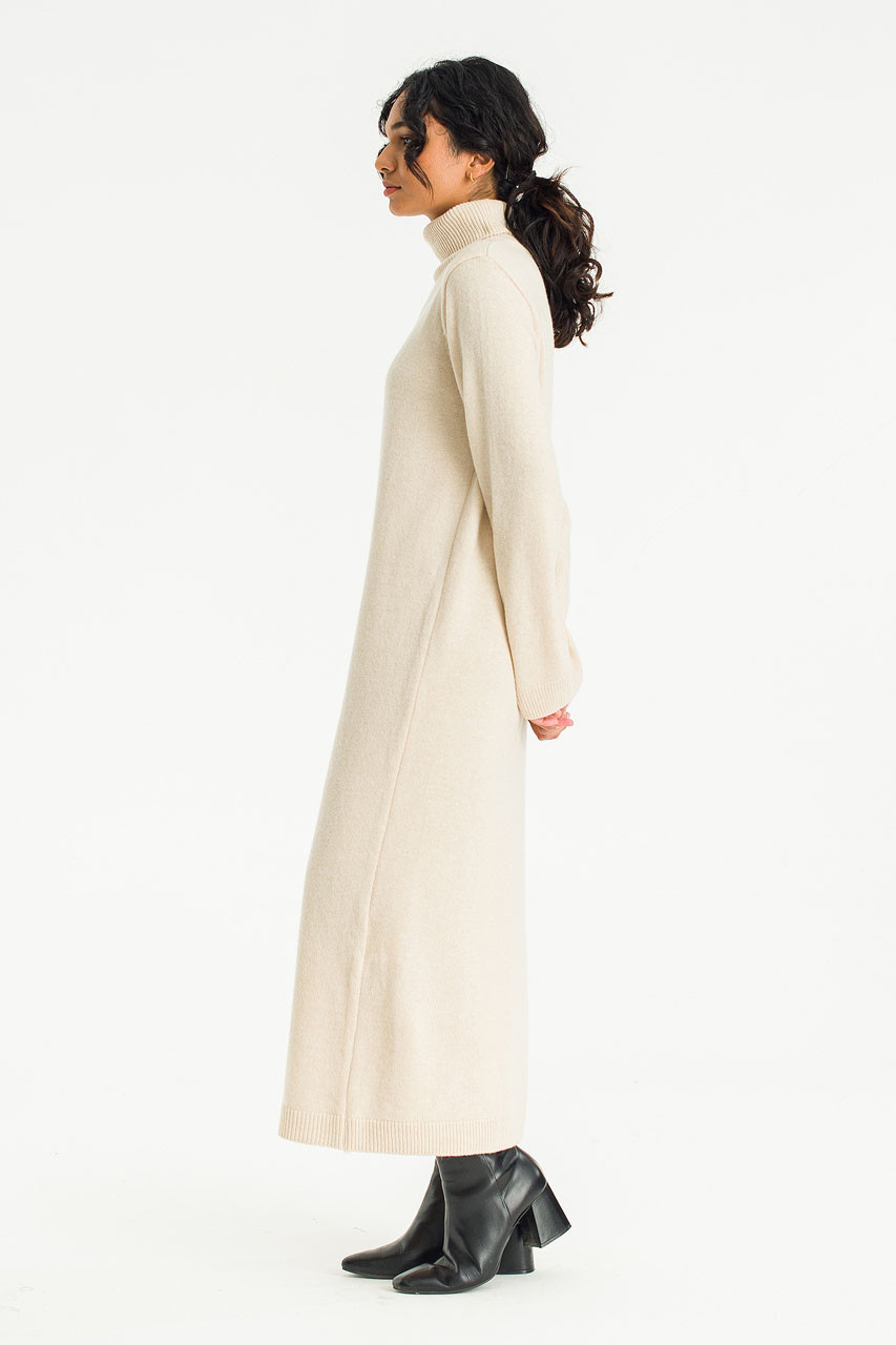 Mio Roll Neck Knit Dress, Cream