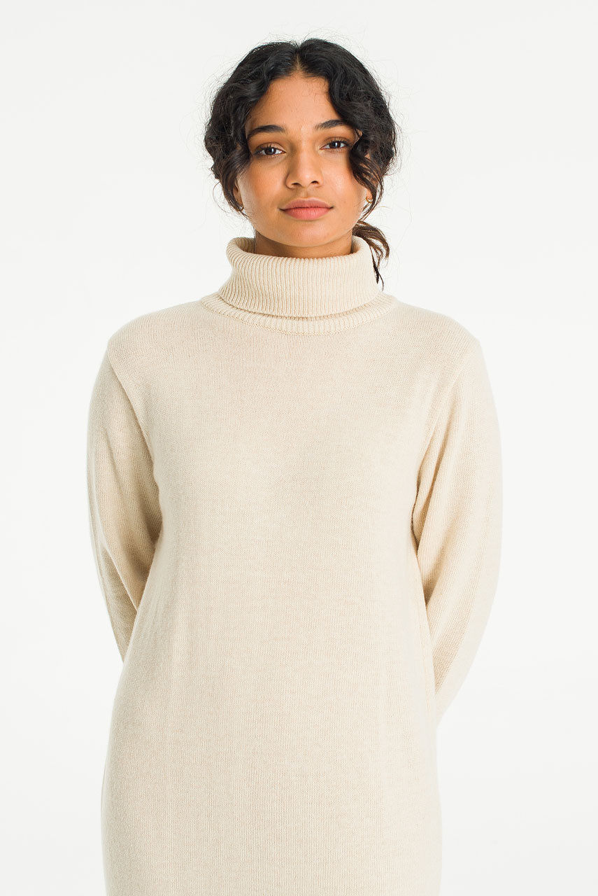 Mio Roll Neck Knit Dress, Cream