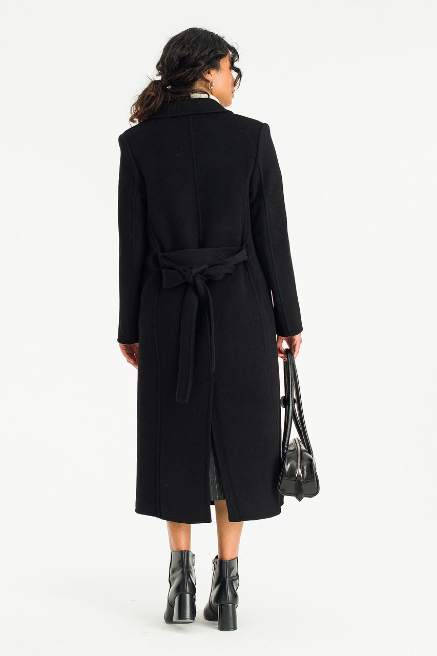 Reina Double Button Seamless Coat, Black