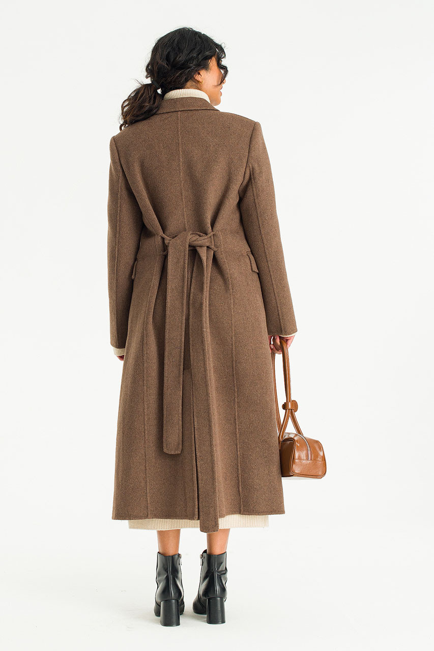 Reina Double Button Seamless Coat, Brown