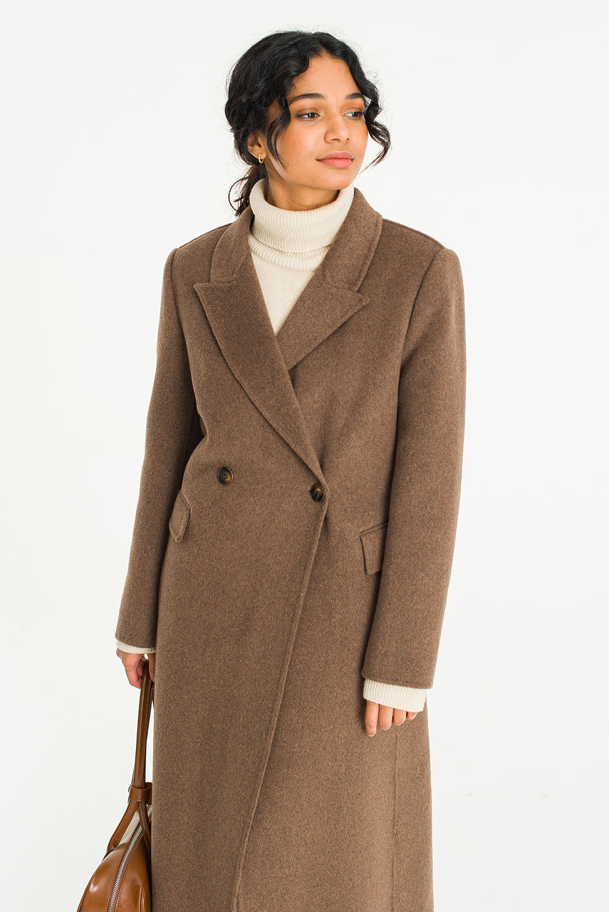 Reina Double Button Seamless Coat, Brown