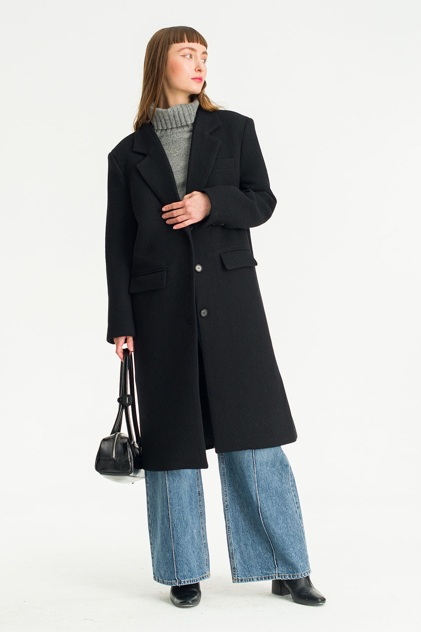 Himari Single Button Coat, Black