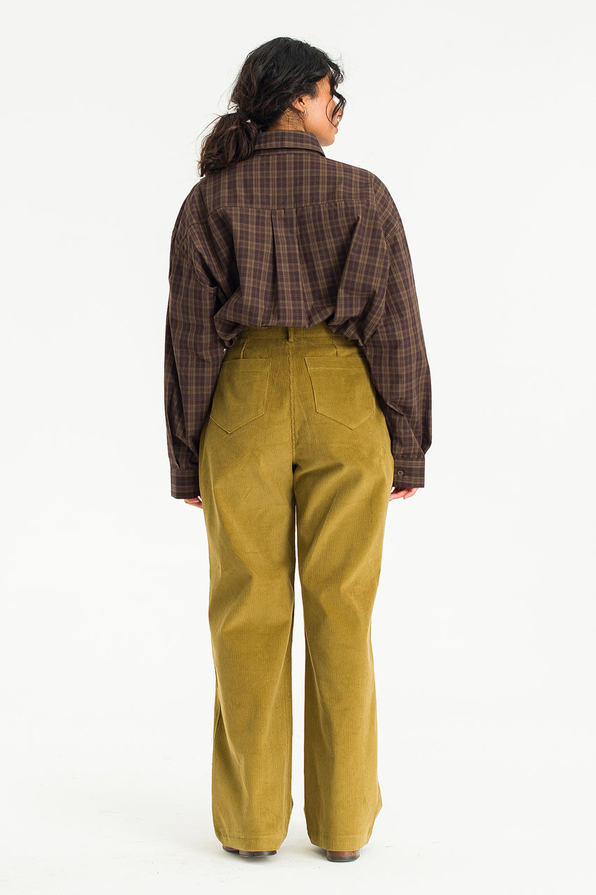 Single Pin Tuck Cord Trousers, Khaki