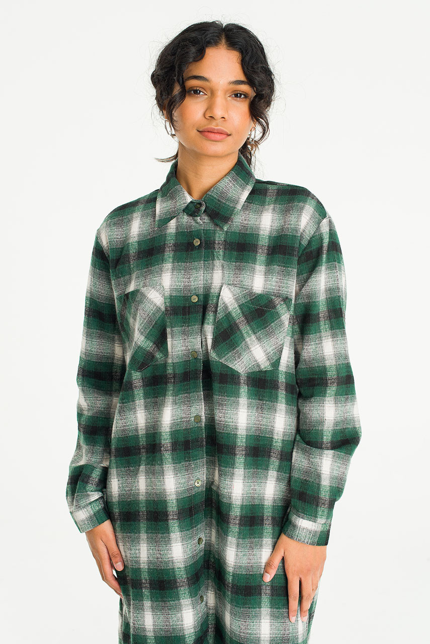 Mona Boxy Check Shirt Dress, Green