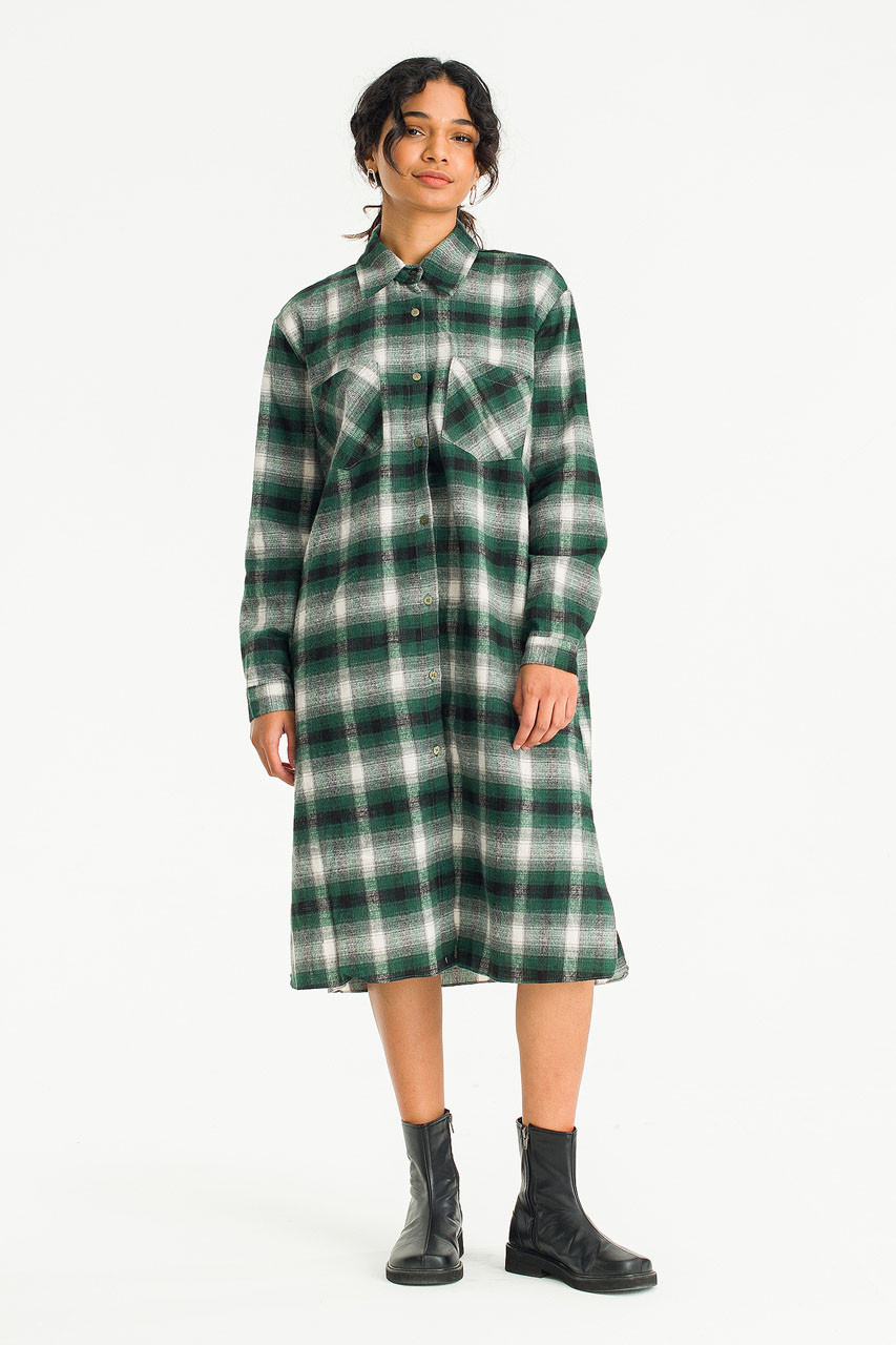 Mona Boxy Check Shirt Dress, Green