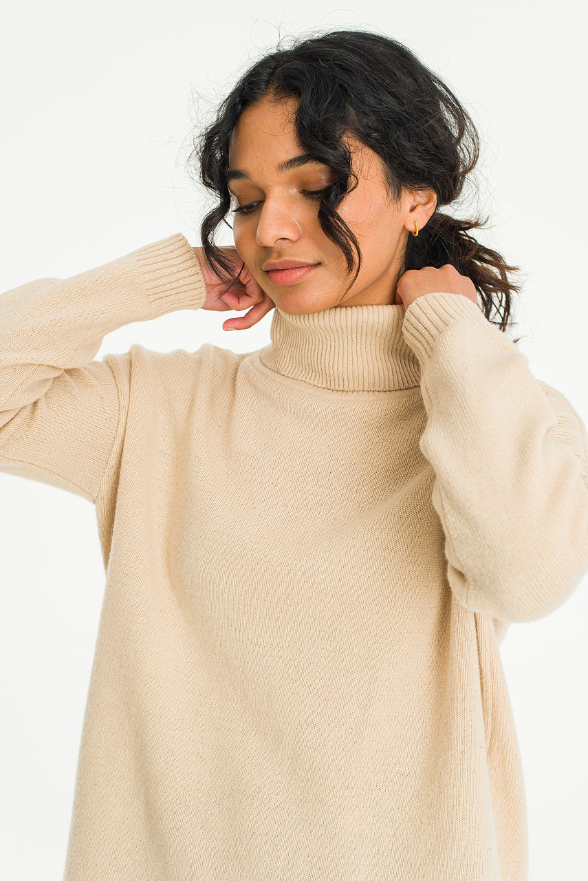 Kiko Loose Turtle Neck Jumper, Beige
