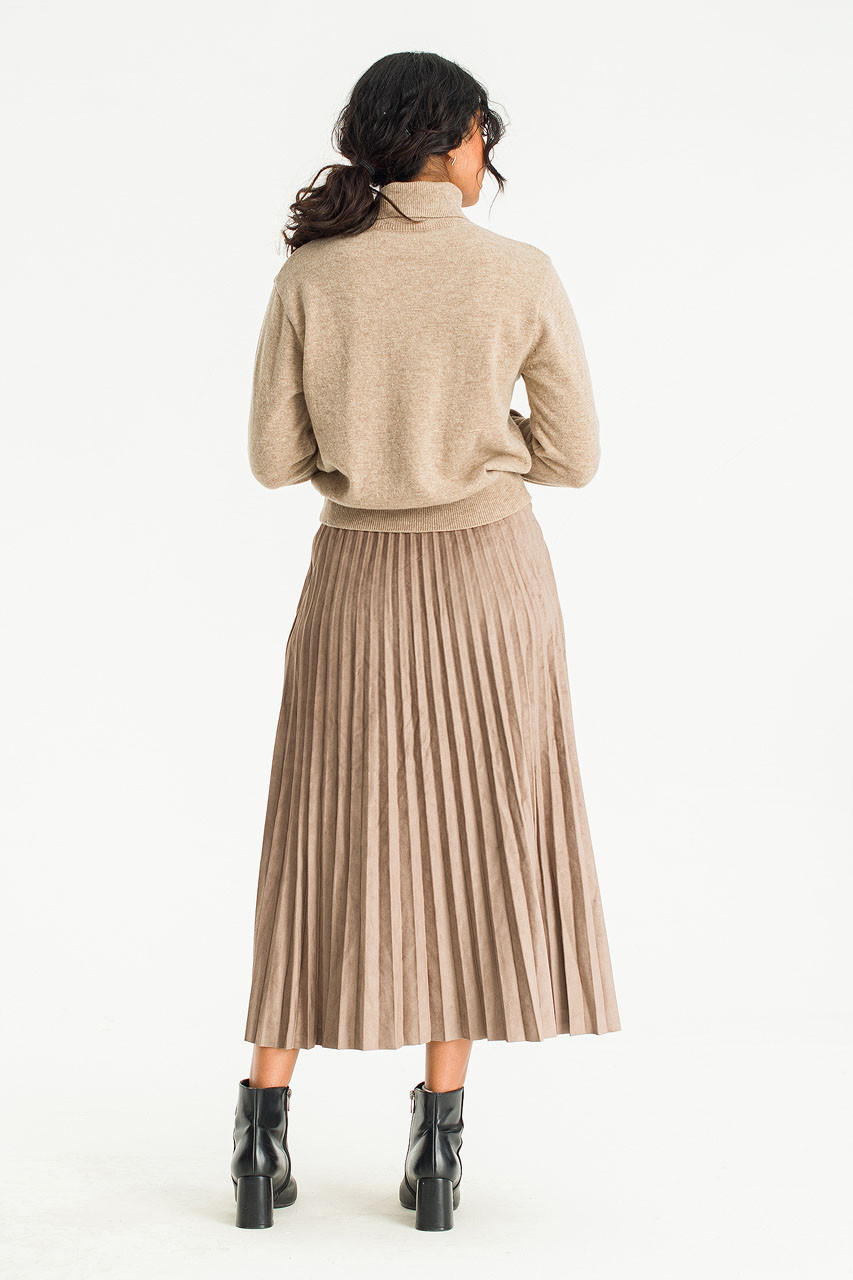 Moa Faux Suede Pleated Skirt, Brown