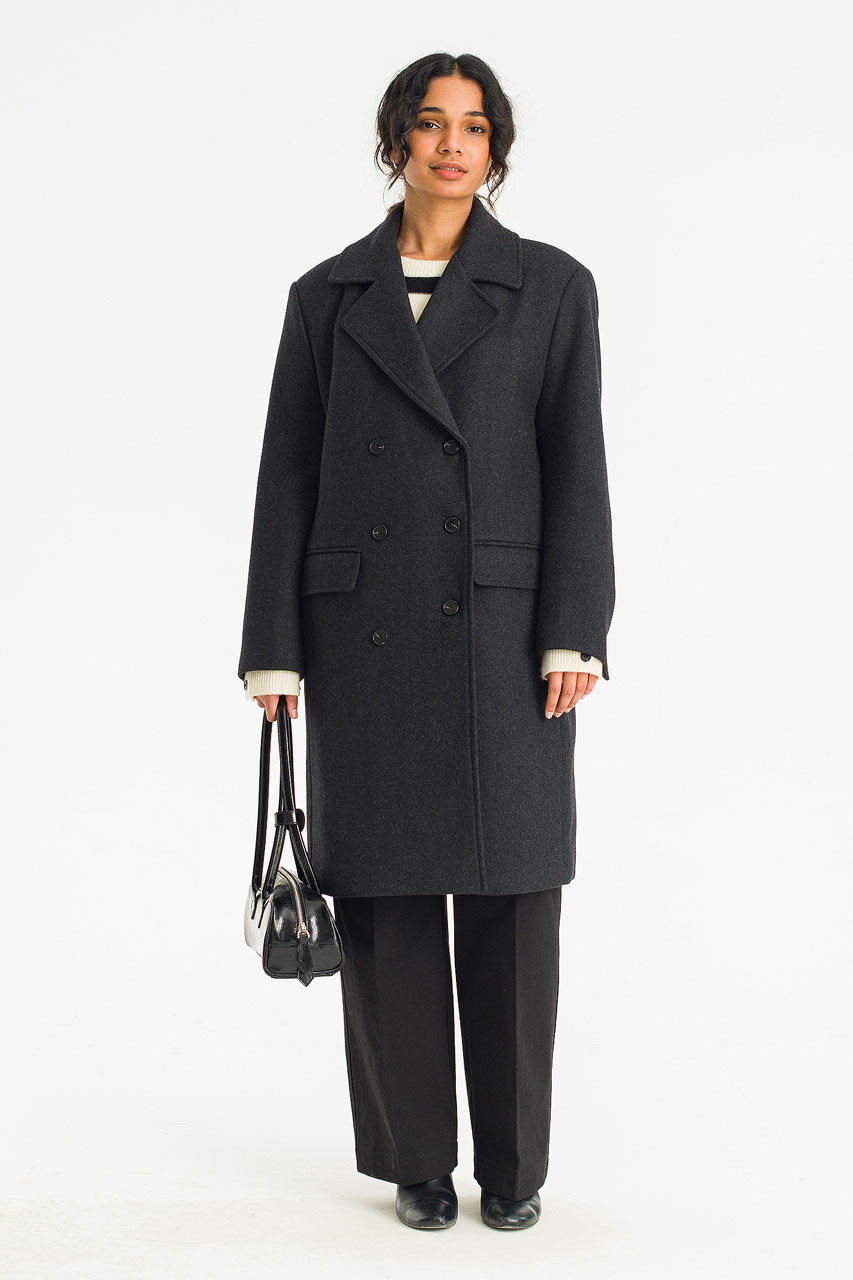 Kimiko Double Long Coat, Charcoal