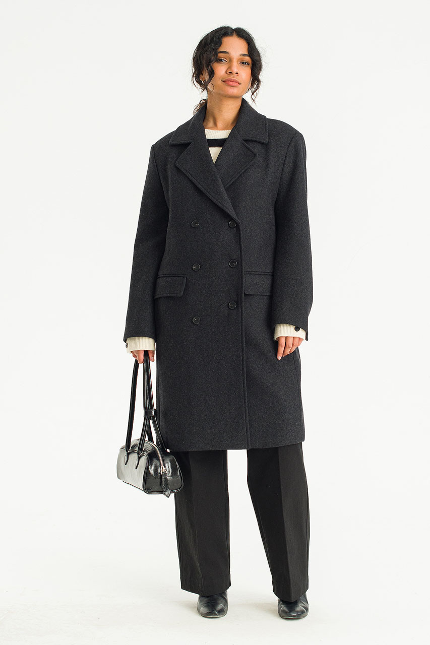 Kimiko Double Long Coat, Charcoal