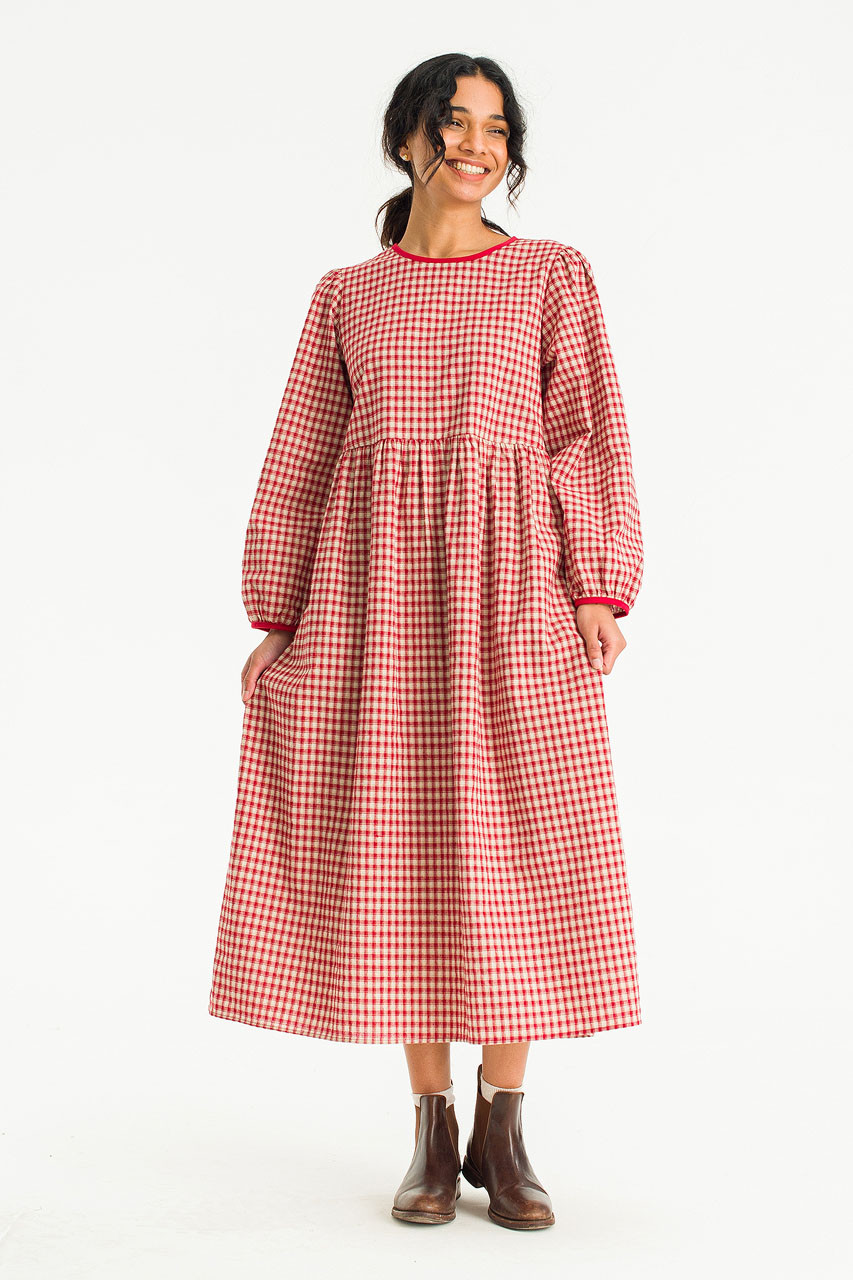 Lili Gingham Check Long Dress, Red