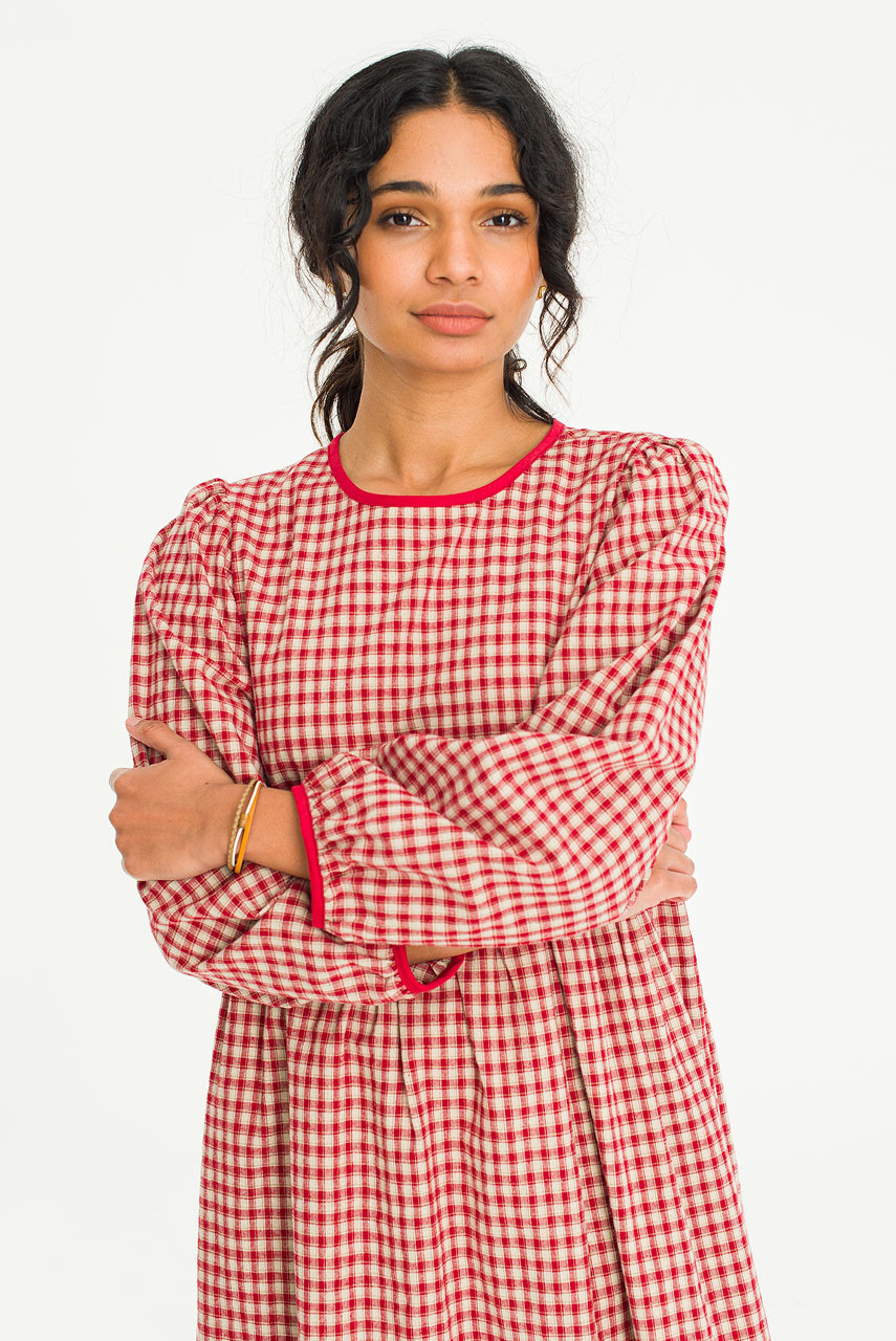 Lili Gingham Check Long Dress, Red