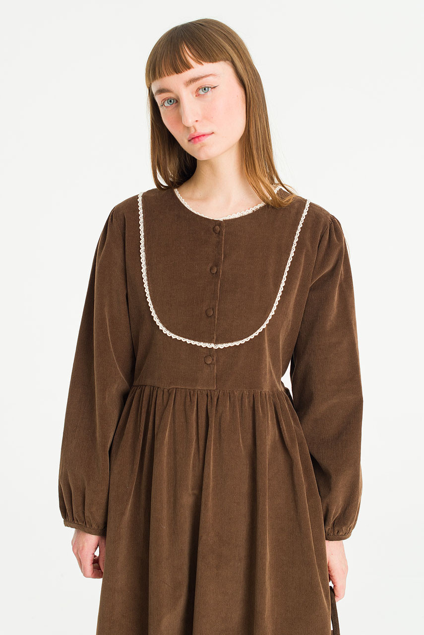 Eva Cord Babydoll Dress, Brown